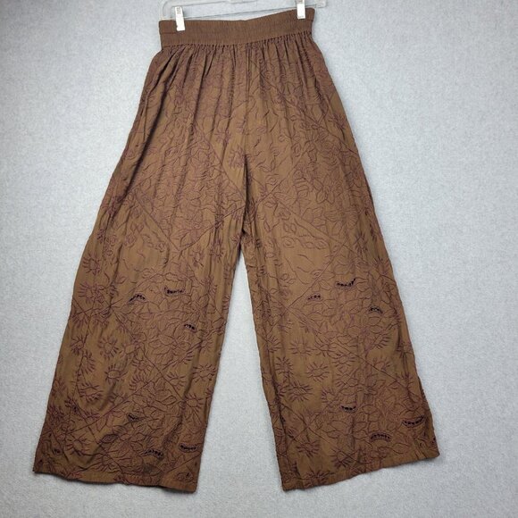 Satyuga Pants - Vintage Satyuga Pants Womens Size Medium Embroidered Cropped Brown Hawaii USA
